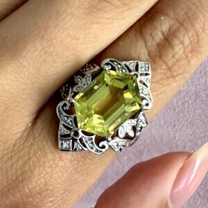 sterling silver diamond accent dutchess-cut citrine ring size 7